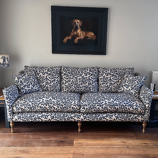 Brunel 4 Seater Sofa in V&A Floral Scroll Midnight Blue